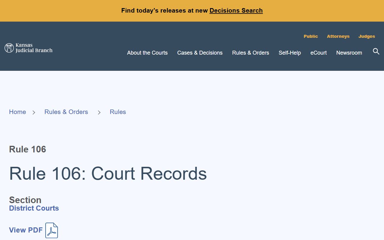 Barber County Clerk of the District Court records custody under Kansas Rule 106