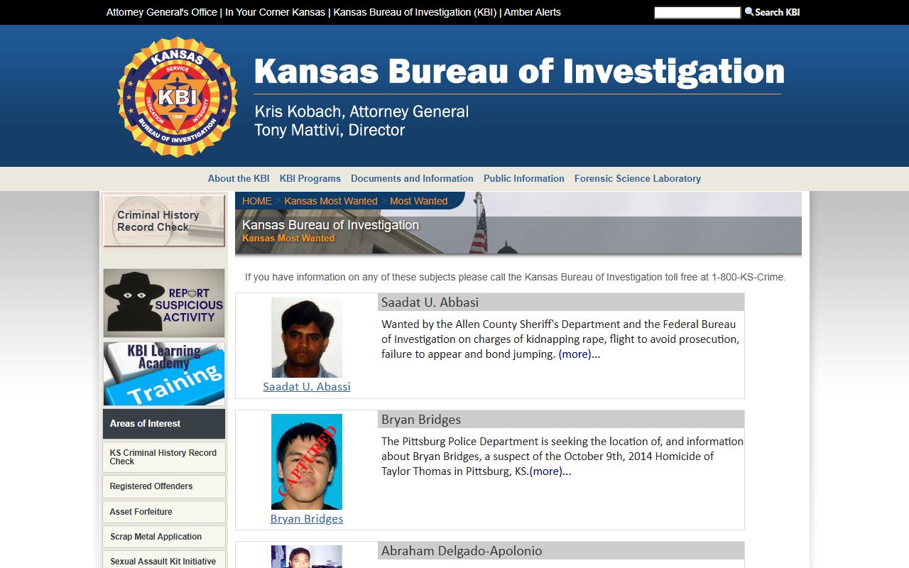 Barber County arrest records KBI Kansas Most Wanted