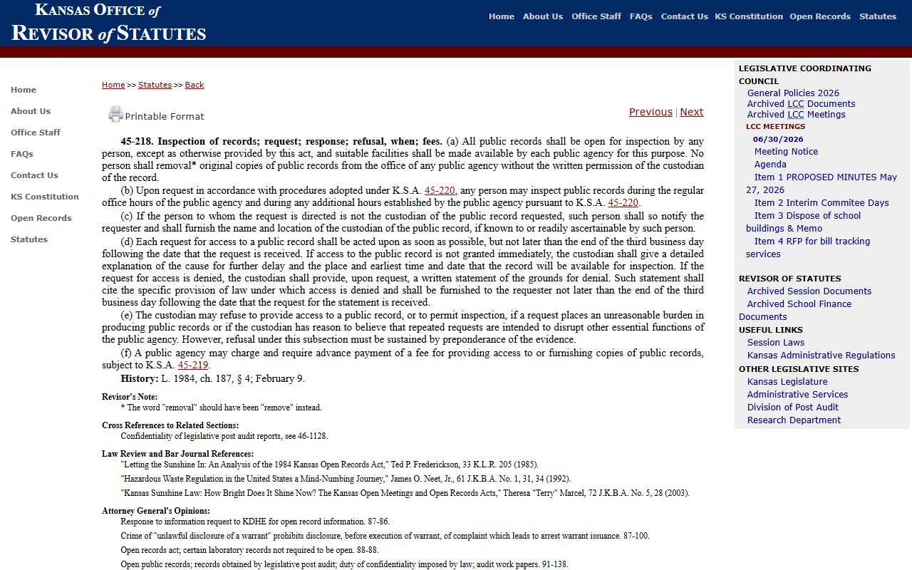 Barber County court records Kansas inspection statute
