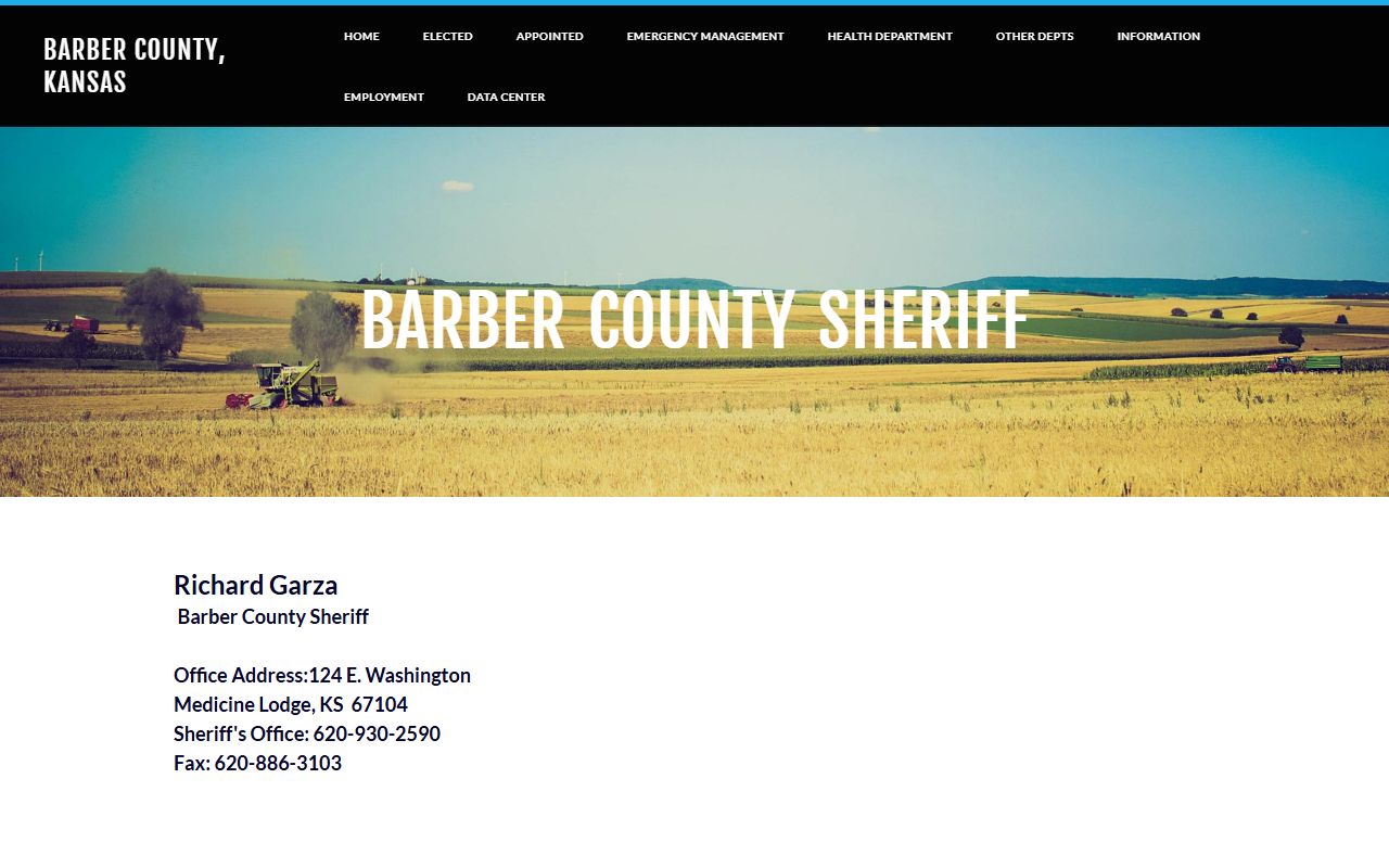 Barber County criminal court records Sheriff contact page