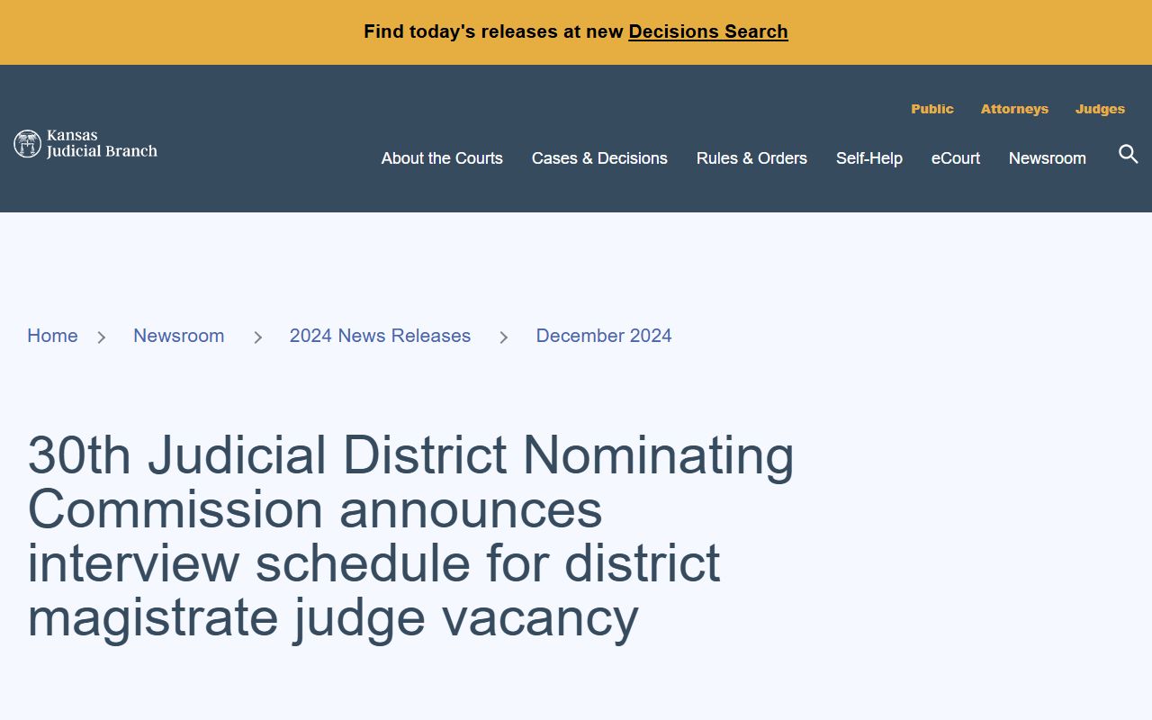 Barber County District Court 30th Judicial District magistrate update