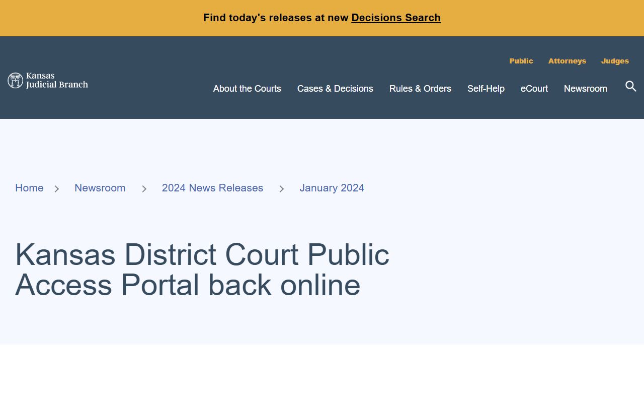 Barber County District Court public access portal update history