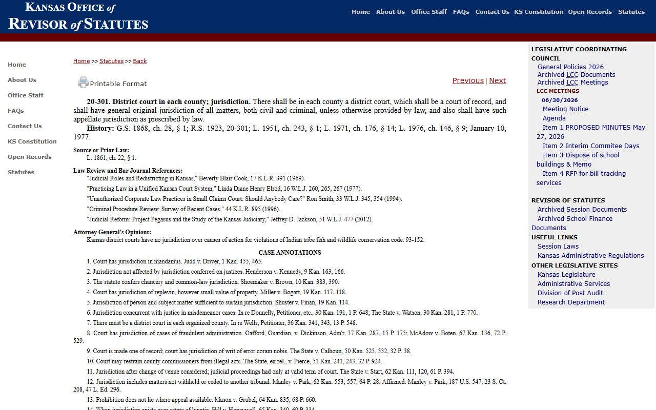 Barber County District Court jurisdiction under Kansas district court statute