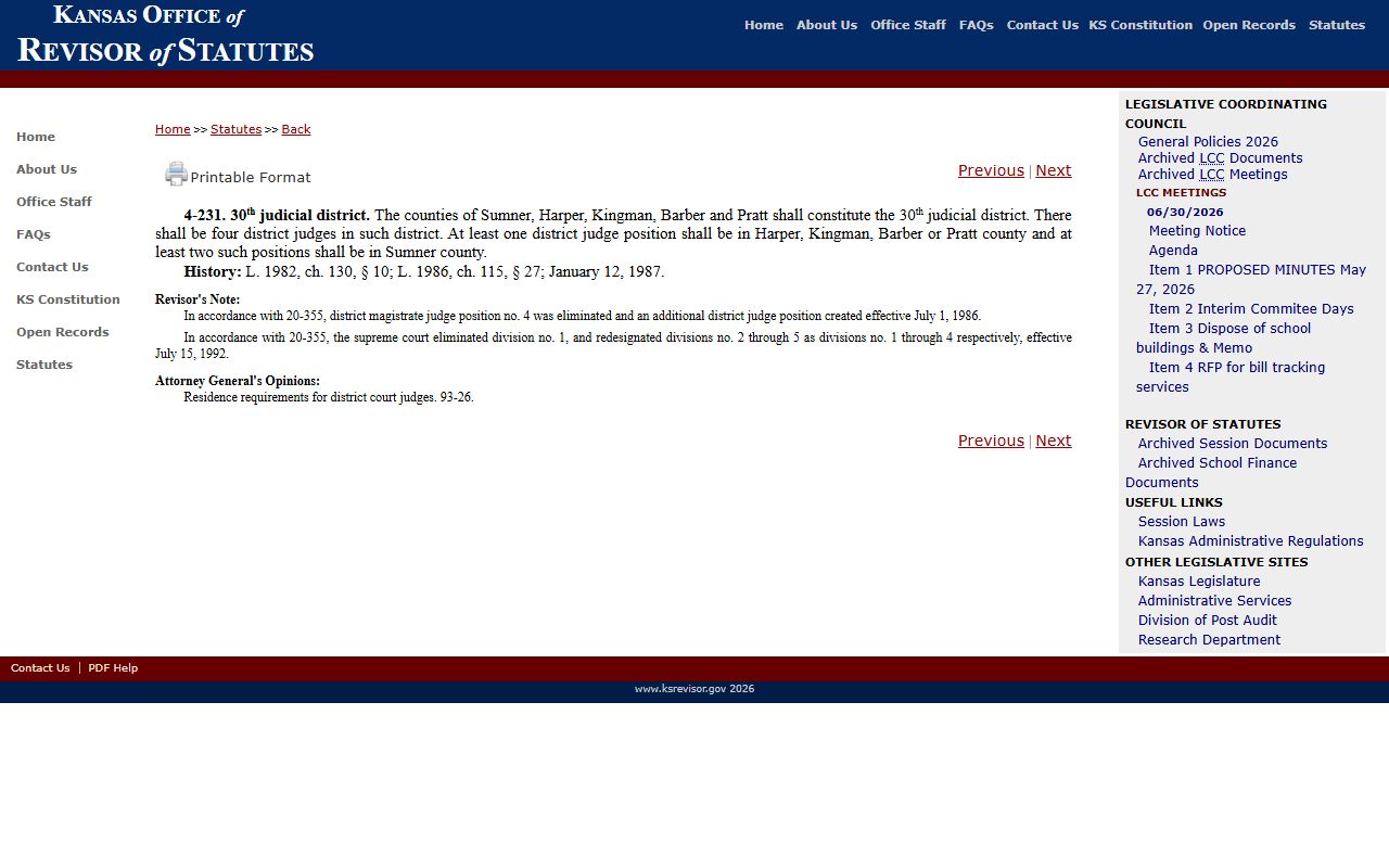 Barber County District Court 30th Judicial District statute