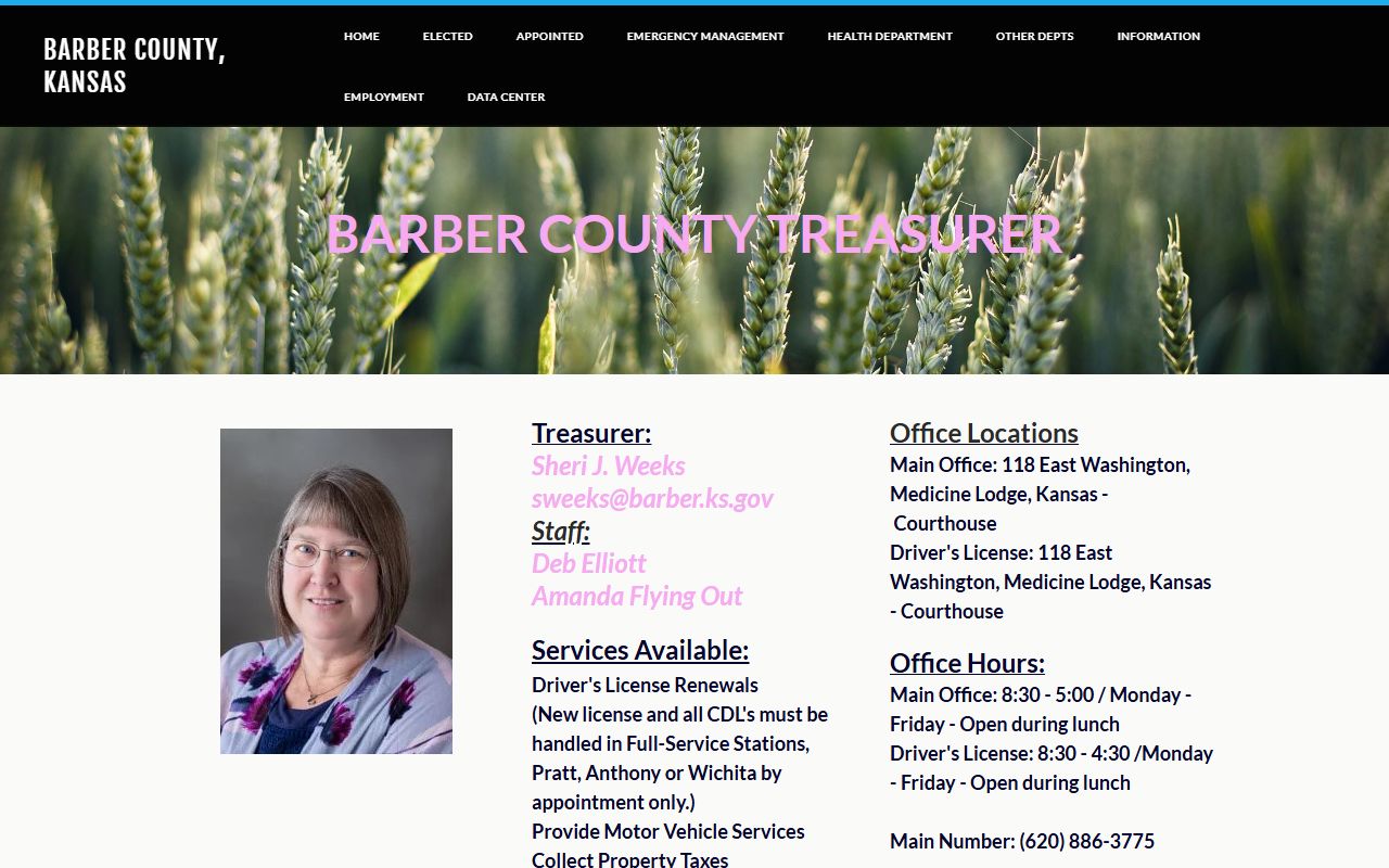 Barber County inmate records treasurer and driver service office page
