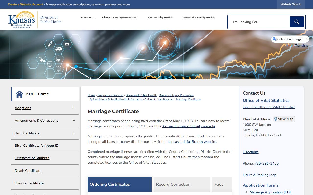 Barber County marriage records KDHE marriage certificate ordering channel
