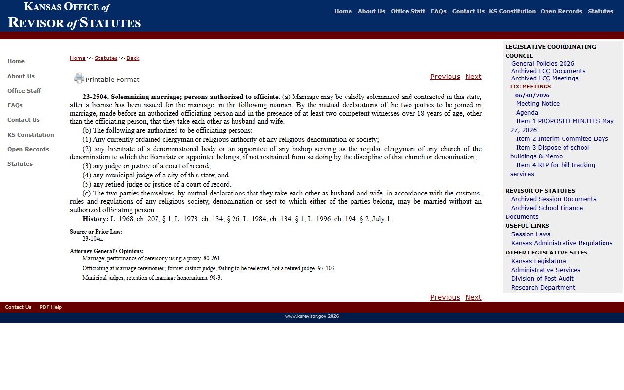 Barber County marriage records statute for authorized solemnization