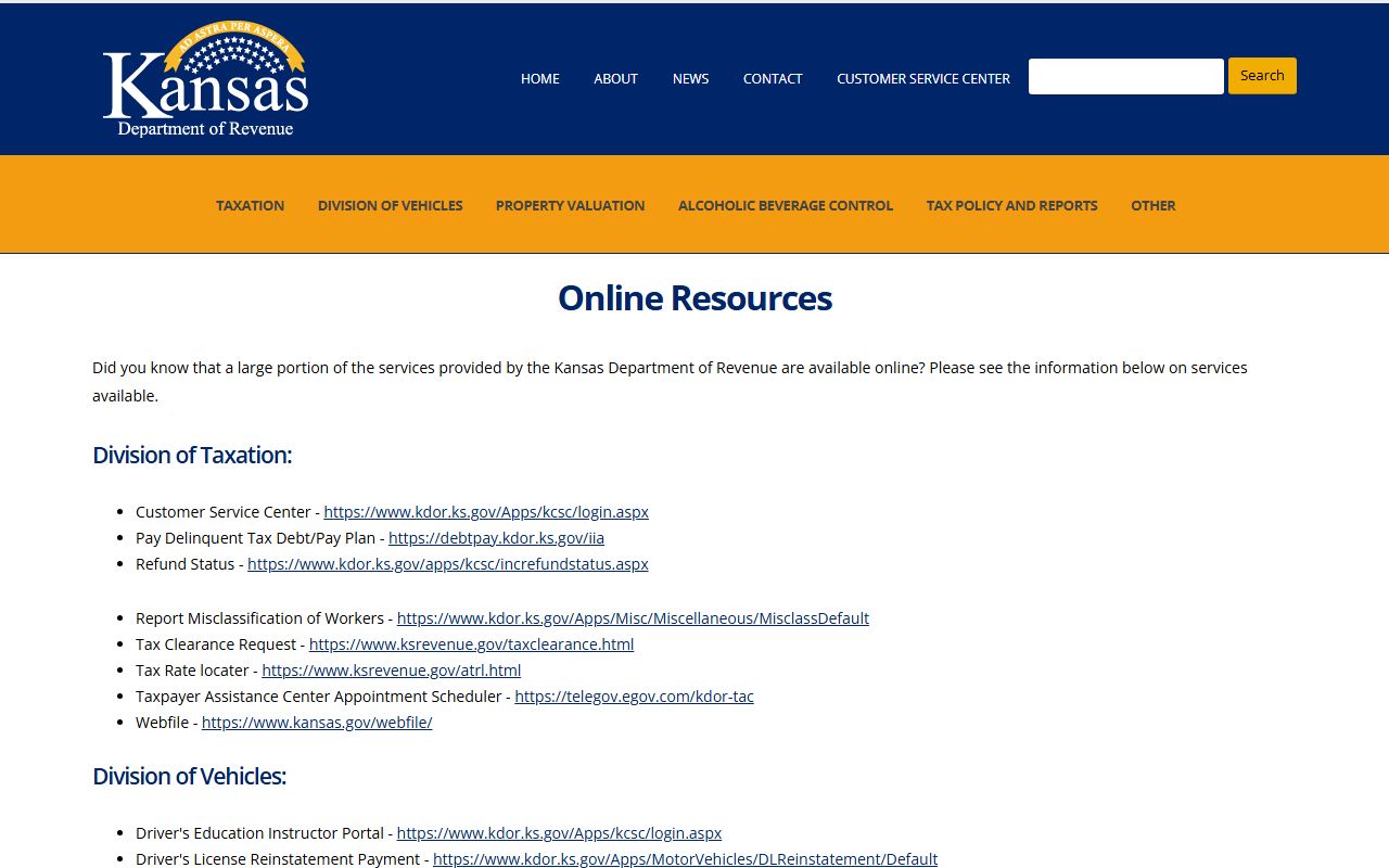 Barber County traffic court records KDOR online services page