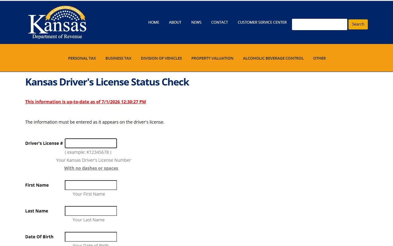 Barber County traffic court records Kansas driver license status fields